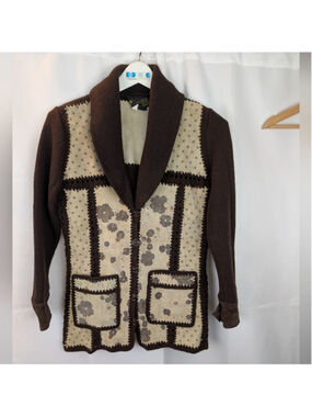 Vintage High Fashion Leather Floral Western Knit Woman S in VGUC Jacket Boho